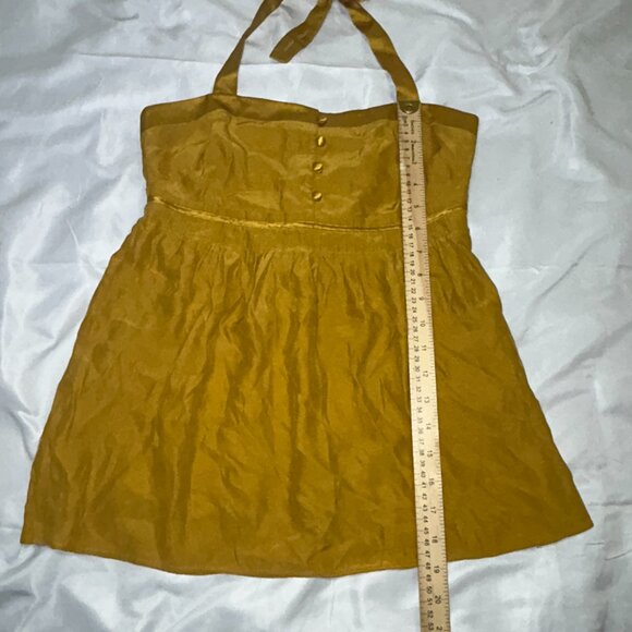 J. Crew Eliza Halter Peasant Top Button Down Front 100% Sllk Mustard Yellow W 2 - Picture 8 of 12